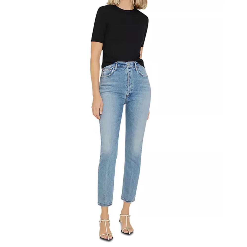 Agolde Nico Slim High Rise Ankle Distressed Button Fly Stretch Jeans Womens 28